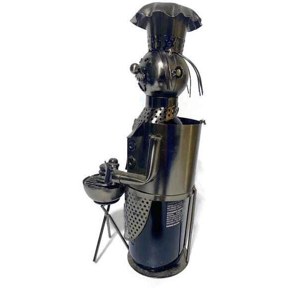 The Tinman Metal Wine Bottle Holder BBQ Chef Hat and Grill 12.5" Tall - Picture 5 of 9